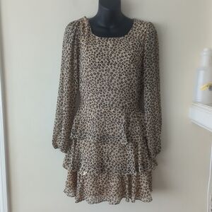 NWT Trixxi Leopard Sheer Ruffle Tiered Dress Women Small Y2K Fit And Flare